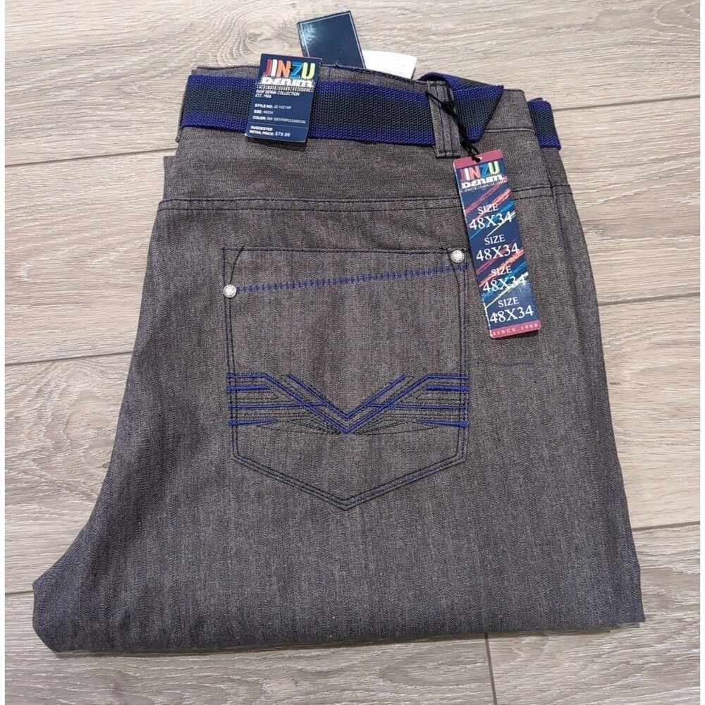 JINZU RELAXED FIT GRAY DENIM JEANS PURPLE STITCH MEN'S SIZE 48x34 NWT ($79.99)